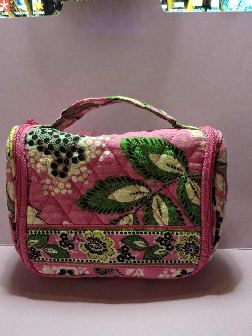 Quilted Floral Travel Cosmetic Bag - Pricilla Pink
